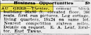 Au Gres Theatre - Feb 17 1946 For Sale (newer photo)